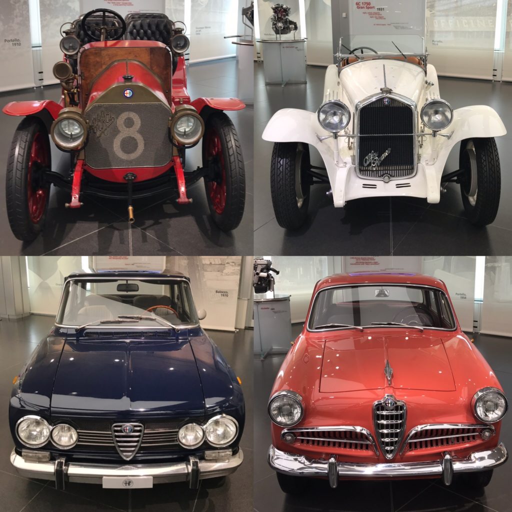 Vier Alfa-Romeo im Automuseum "Museo dell' Automobile" in Turin